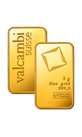5gm Gold Bar 999.9 - Valcambi Suisse
